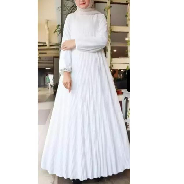 (SIAP KIRIM) Gamis Plisket Putih Jumbo / GAMIS PLISKET MAXY PUTIH TERBARU