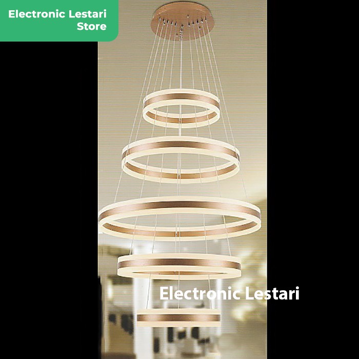 Lampu Hias Gantung Minimalis Ruang Tamu Plafon 5 Lingkaran Emas