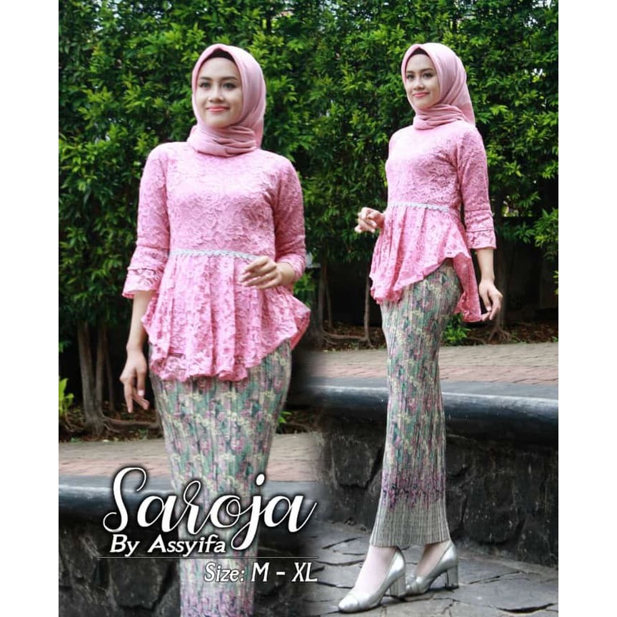 pakaian wanita kebaya brokat seroja baby pink termodis