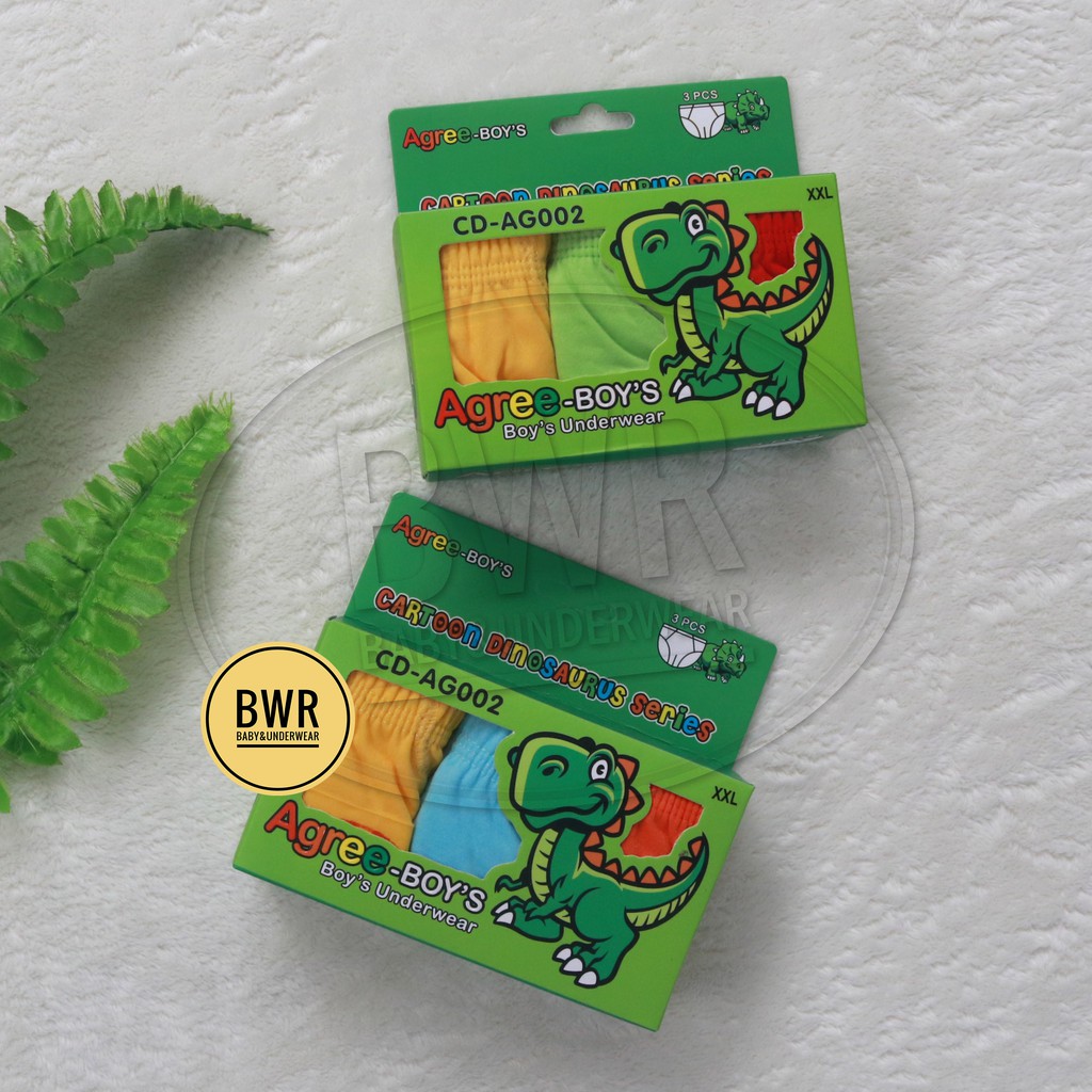 3pc - AGREE |  Celana Dalam AGREE Boy's AG002 Hijau | CD Anak Laki Laki Motif Dino