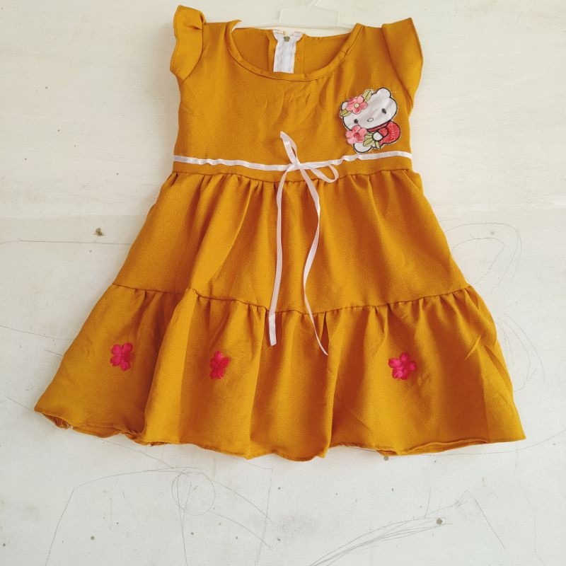 Dress anak 1 2 tahun moscrepe gaun anak cewek harian santai baju anak lucu ( dress moscrepe GIN )