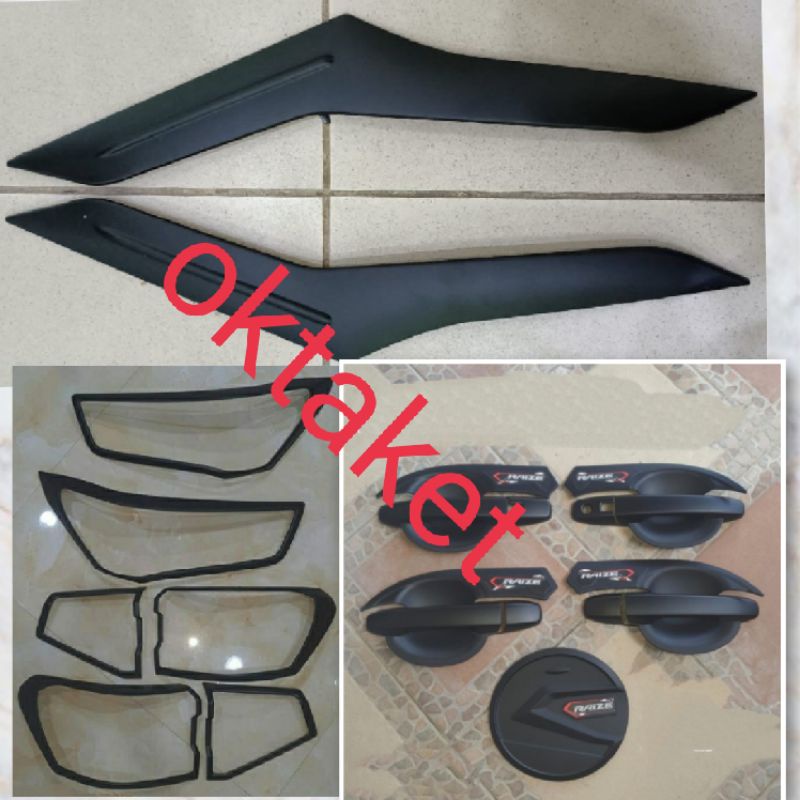 paket lengkap Toyota Raize 2021 2022 Gr Sport  garnish depan belakang + list garnish outer handle tank cover hitam chrome jsl