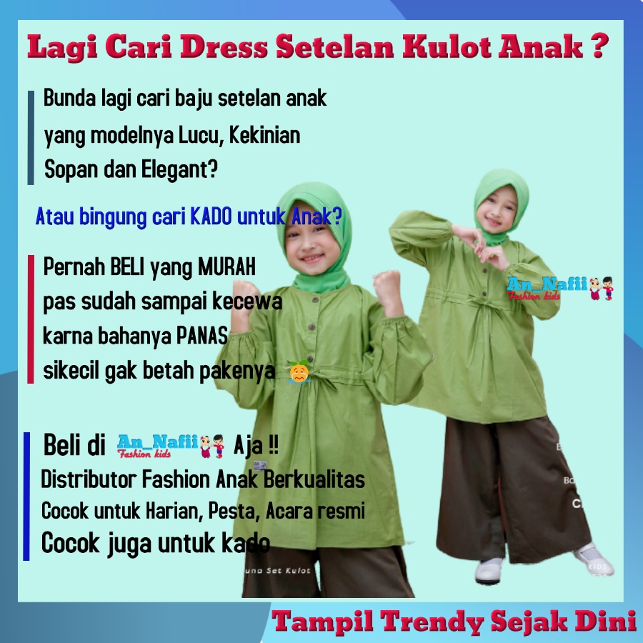 Hooflakids Baju Setelan Anak Perempuan Luna Set Kulot Usia 3 - 12 Tahun Setelan Dress Anak Perempuan