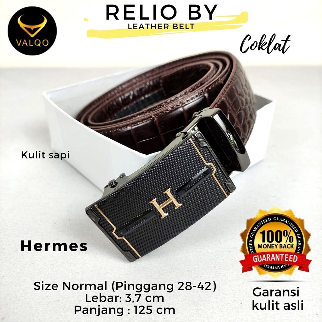 [VALQO] RELIO BY 125 cm Ikat Pinggang kulit Sapi Coklat Motif Hewan Gesper Premium Sabuk Pria Pinggang Normal