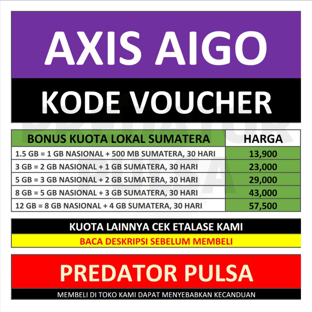 Vax 1s Kuota Axis Aigo Sumatera 12gb 8gb 5gb 3gb 1 5gb Predator Pulsa Shopee Indonesia