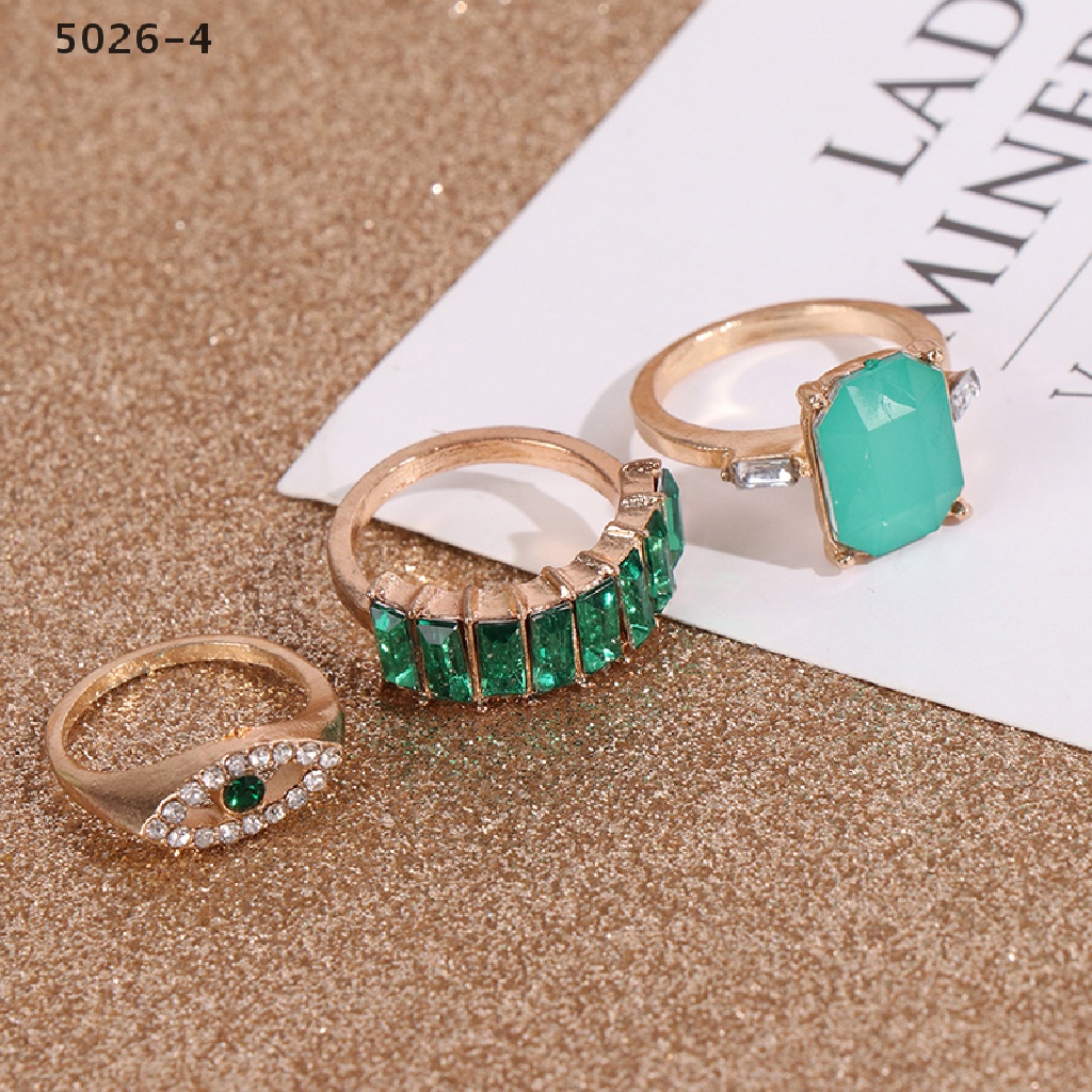 5026-4 6 pcs /set Green Rhinestone Rings Vintage Crystal Snake Adjustable Metal Ring 5026-4