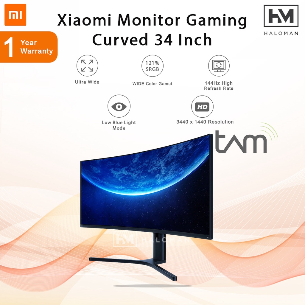 XIAOMI Ultra Wide Curved Gaming Monitor 1440P 144Hz Free-Sync 34 Inch Monitor Komputer Game Curve