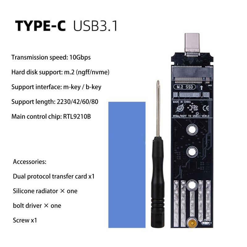 Btsg Adapter NVME NGFF Ke USB Berkinerja Tinggi Untuk Kartu SSD M.2 Ke Type-C (Tanpa Kabel N