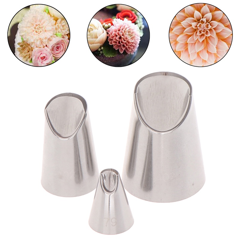 3 Pcs Nozzles Icing Piping Bentuk Tulip Chrysanthemum Untuk Alat Baking