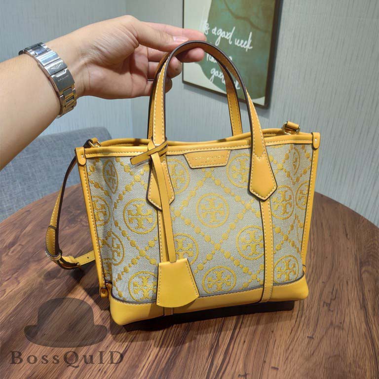 Tory Burch Perry T Monogram Triple Compartment Tote Goldfinch