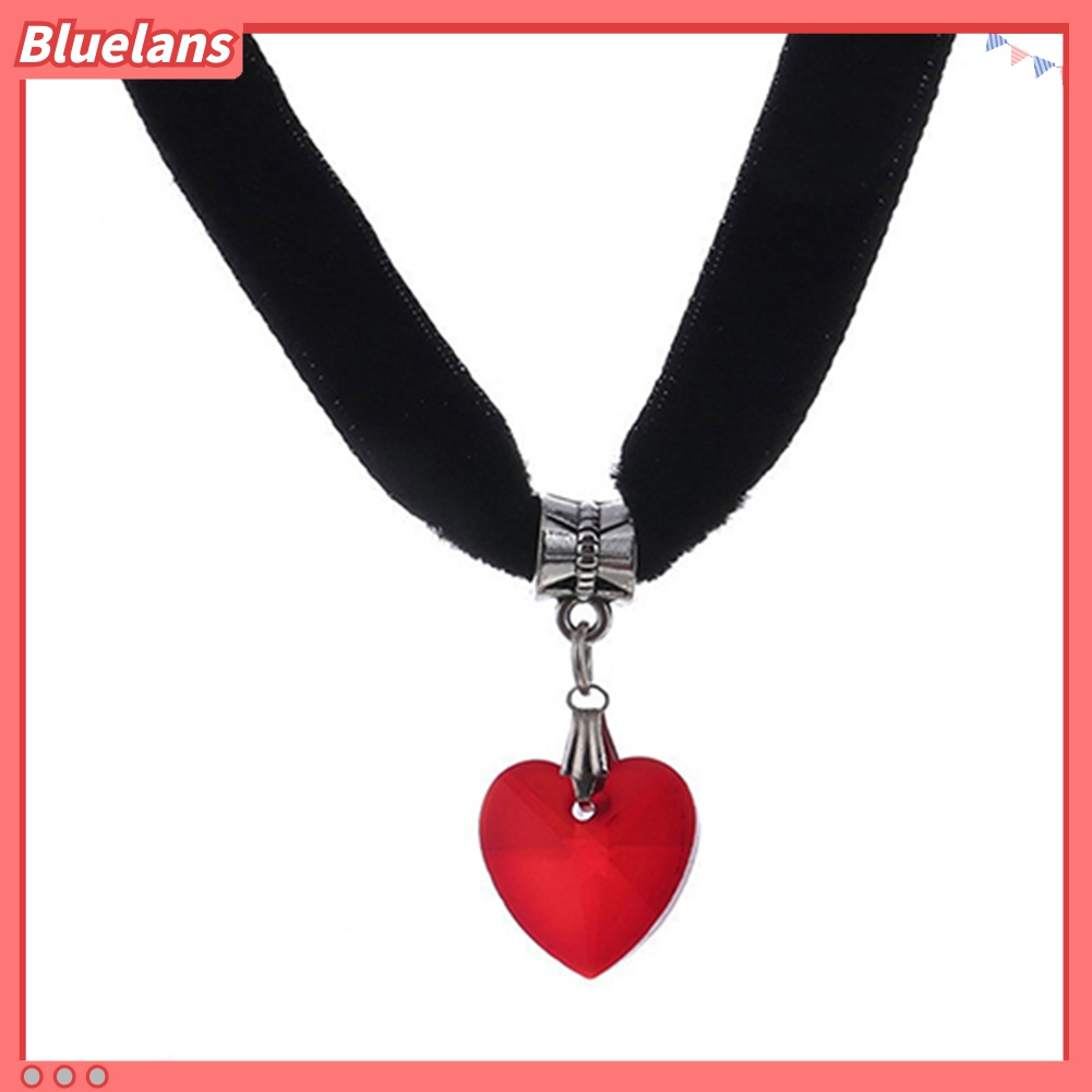 Kalung Choker Pendek Liontin Hati Berlian Imitasi Handmade Gaya Retro Gothic