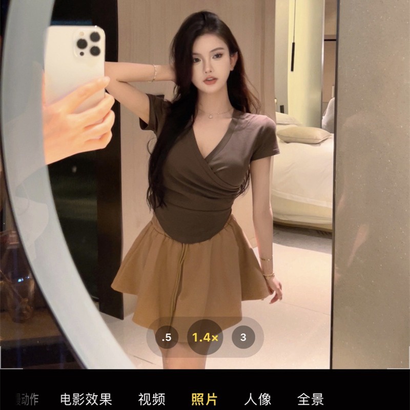 Suhao Versi Korea dari Kecil Baru Payung Rok Celana Olahraga Kasual Celana Pinggang Tinggi Musim Panas Tipis Mahasiswa Lebar Kaki Celana Pendek Wanita