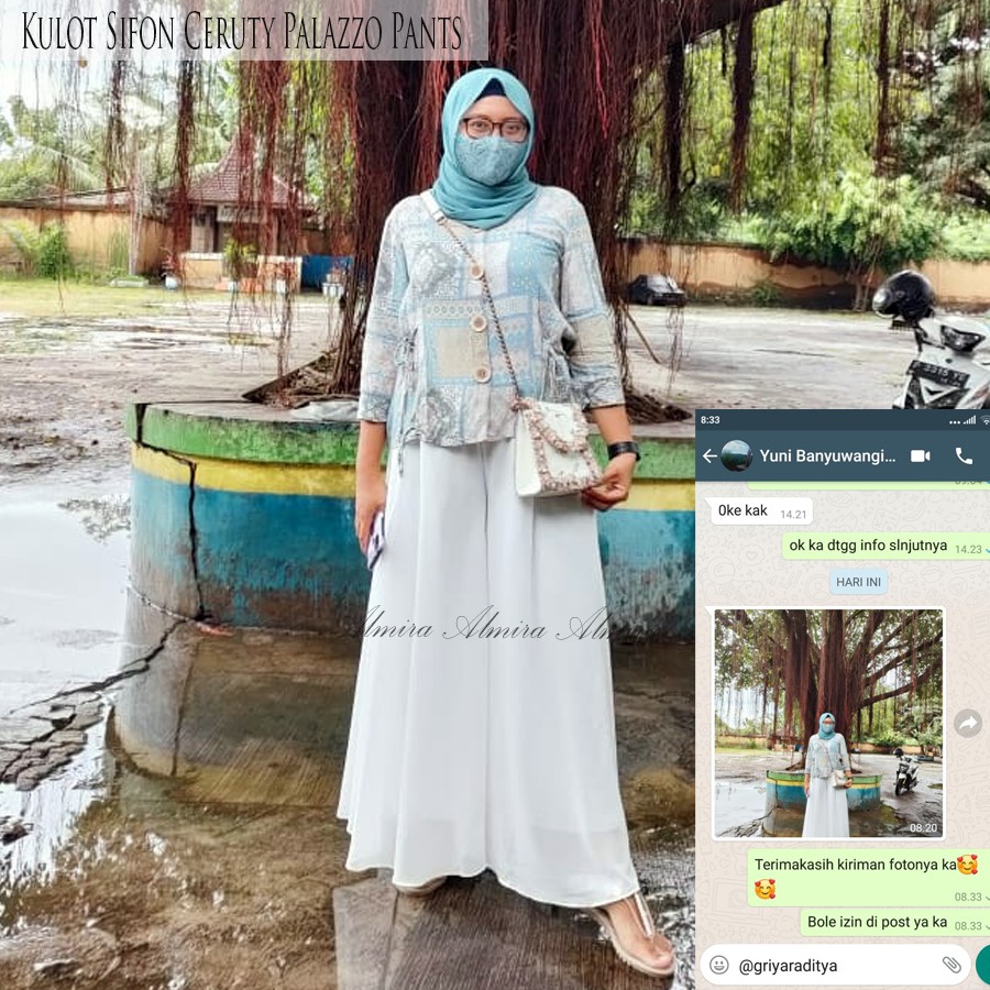 Celana Kulot Panjang  Payung Lebar Wanita Muslimah  Polos Palazzo Sifon Chiffon Ceruty Pants Almira