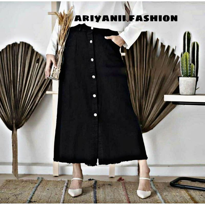 JEANS WANITA ROK BUTTON SKIRT // SPAN CEWEK // ROK DENIM PANJANG MURAH //  KANCING DEPAN Sepan