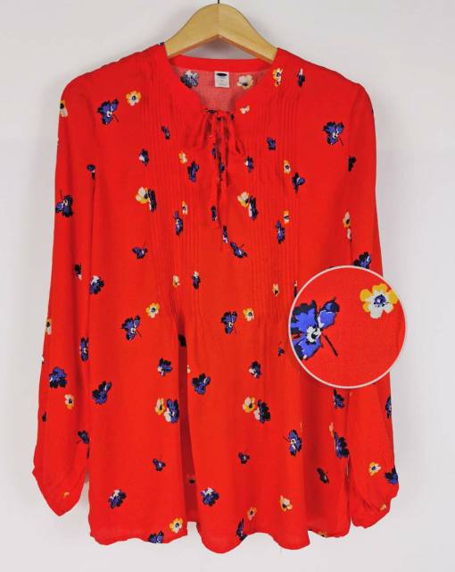 Old navy orange &amp; black poppy flower blouse