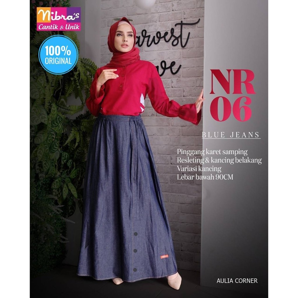 Bawahan Rok Panjang Rok Panjang Muslimah Terbaru Nibras NR 06 Blue Jeans ORIGINAL Model Paling Baru