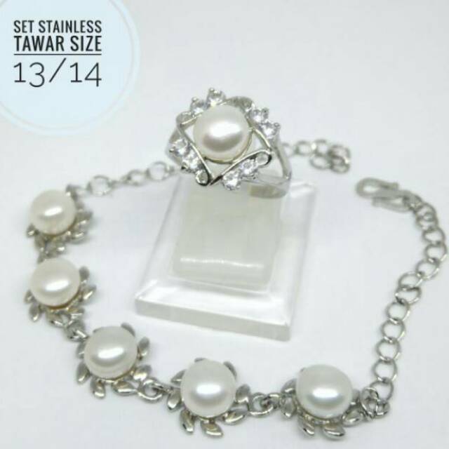 Harga Cincin Gelang Mutiara Air Tawar Asli Lombok Khas Sekarbela Bahan Stainless