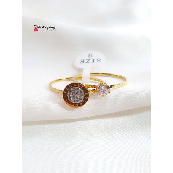 Cincin 2 In 1 Gold Titanium Bulat Permata N18042203