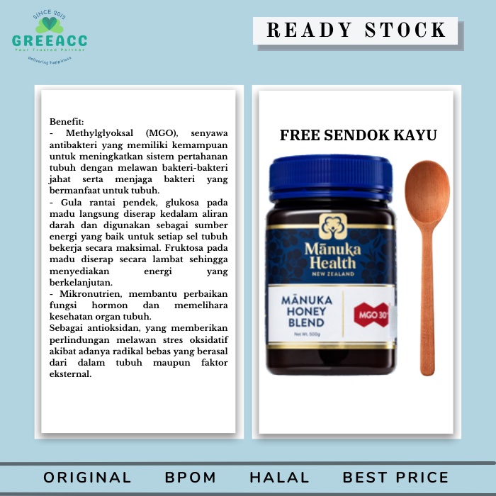 

Manuka Health Honey Blend MGO30+ MGO 30+ 500g 30 + 500 gr g gram BPOM