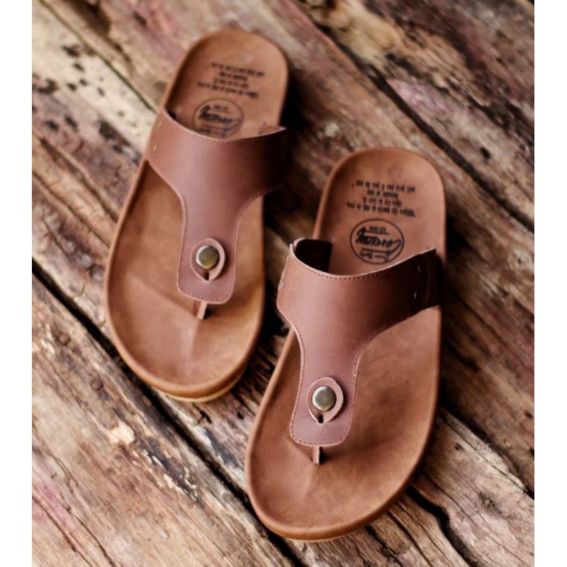 BELI 2 ONGKIR 1! SANDAL FULL KULIT ASLI CEVANY 05 CLOVER HITAM COKLAT TAN KULIT SAPI