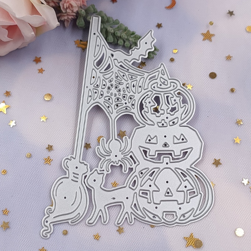 Cetakan Stensil Cutting Dies Motif Labu Halloween Bahan Metal Untuk Scrapbook / Craft DIY