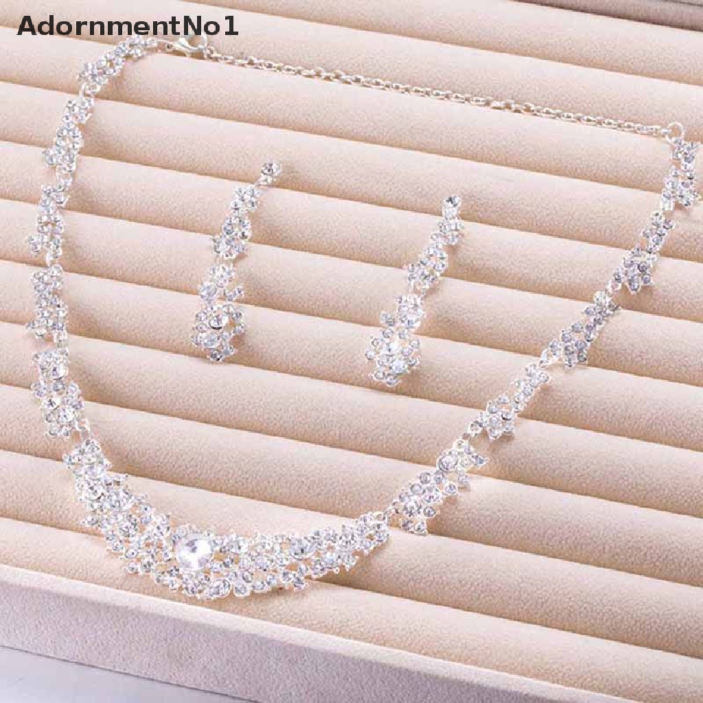 (AdornmentNo1) Set Kalung + Anting Tusuk Aksen Kristal + Berlian Imitasi Untuk Perhiasan Wanita / Pesta Pernikahan