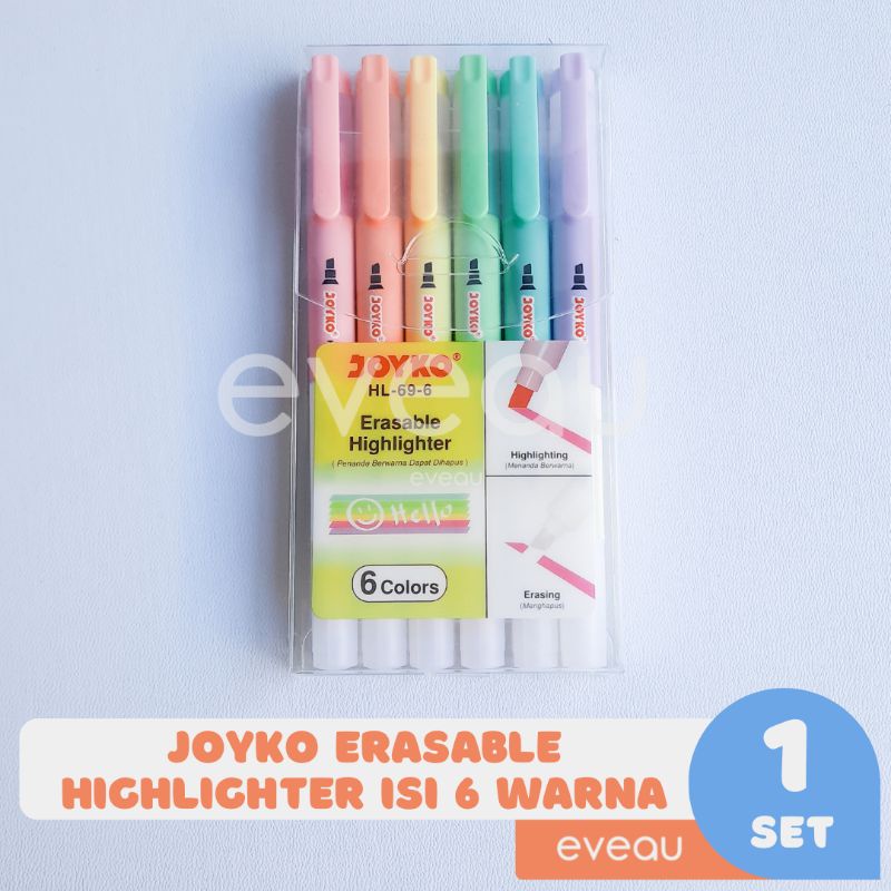 

Erasable Highlighter Pen Pastel Penanda Berwarna Dapat Dihapus 6 Warna Joyko HL-69-6