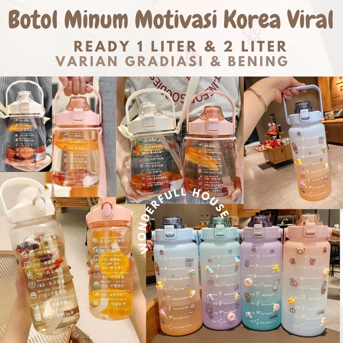 Botol Minum Motivasi 2 Liter 1 Liter Botol Minum Penanda Waktu Botol Minum Korea Viral Tempat Minum Gradiasi Bening