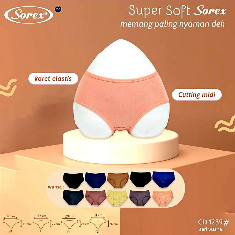 Paket isi 6 pcs CD WANITA SOREX ART 1239. MODEL MIDI PANTY SIZE : M - QL