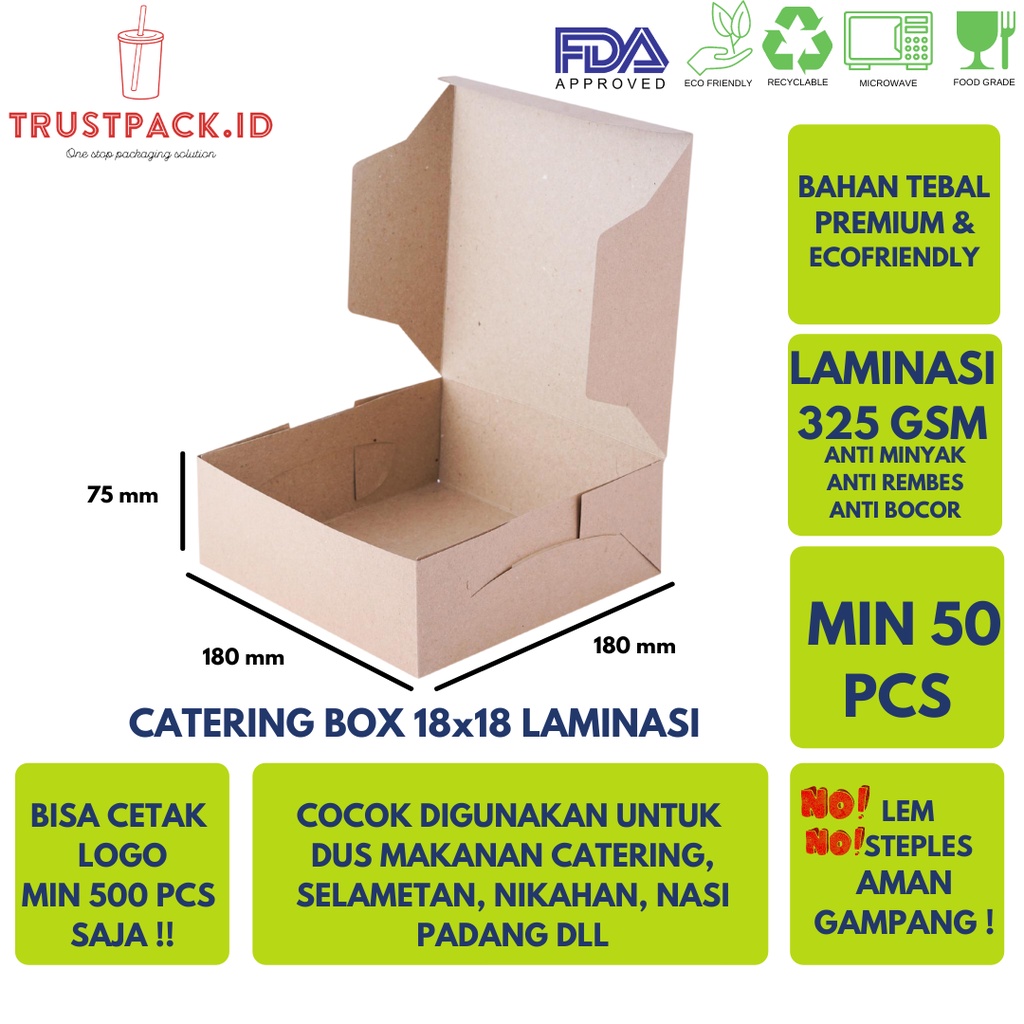 Box Katering 18x18 / Dus Nasi / Catering / Paper Lunch Box Kraft Murah