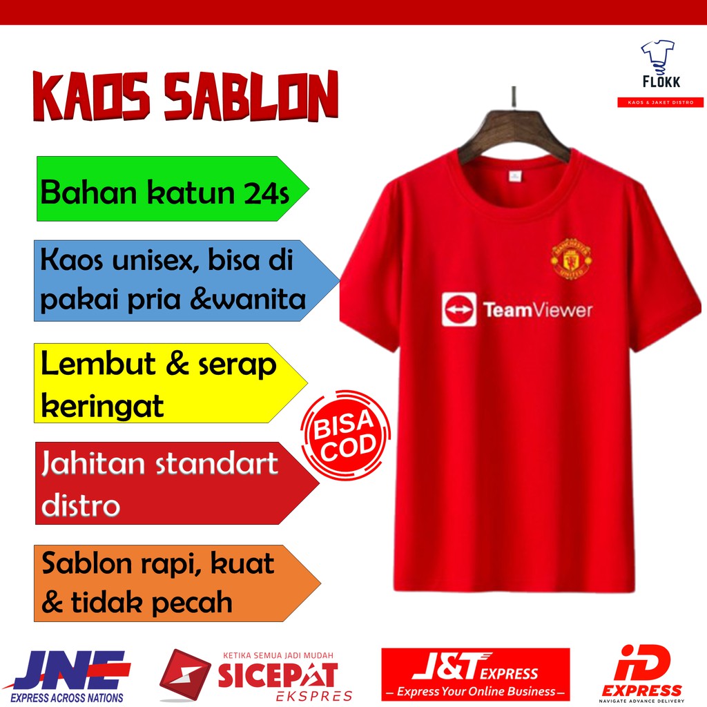 Baju kaos oversize wanita pria distro jumbo bola MU team viewer