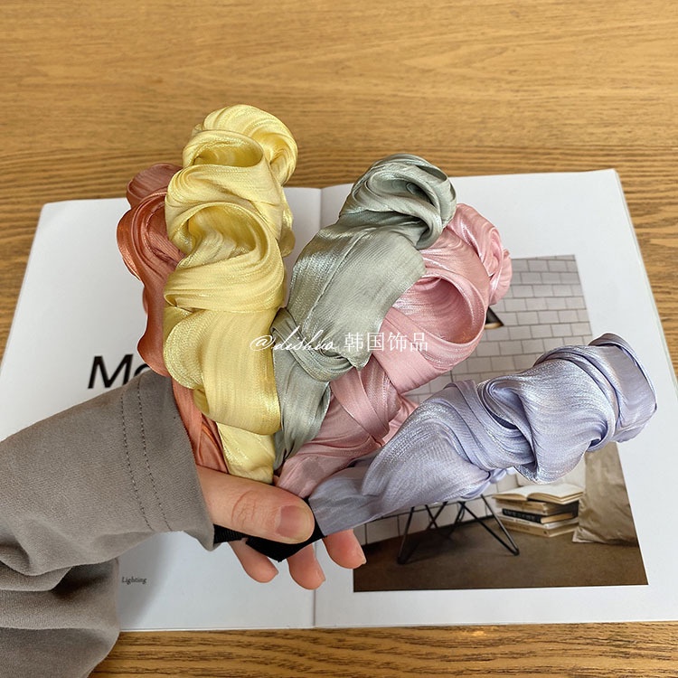 SCRUNCHIE SATIN SILK SHELL TEXTURE PLEATED HEADBAND SOFT SOLID ONE COLOR BANDO KERUT KOREA WARNA POLOS TEKSTURE HALUS LEMBUT BENDO HAIRBAND HAIR HOOP AKSESORIS RAMBUT KOREA ANAK WANITA DEWASA