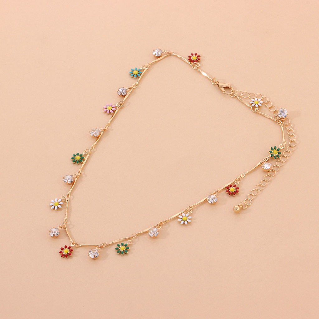 Bunga Warna-warni Menetes Minyak Daisy Transparan Liontin Wanita Kalung Wanita Sederhana Temperamen Dicat Kalung
