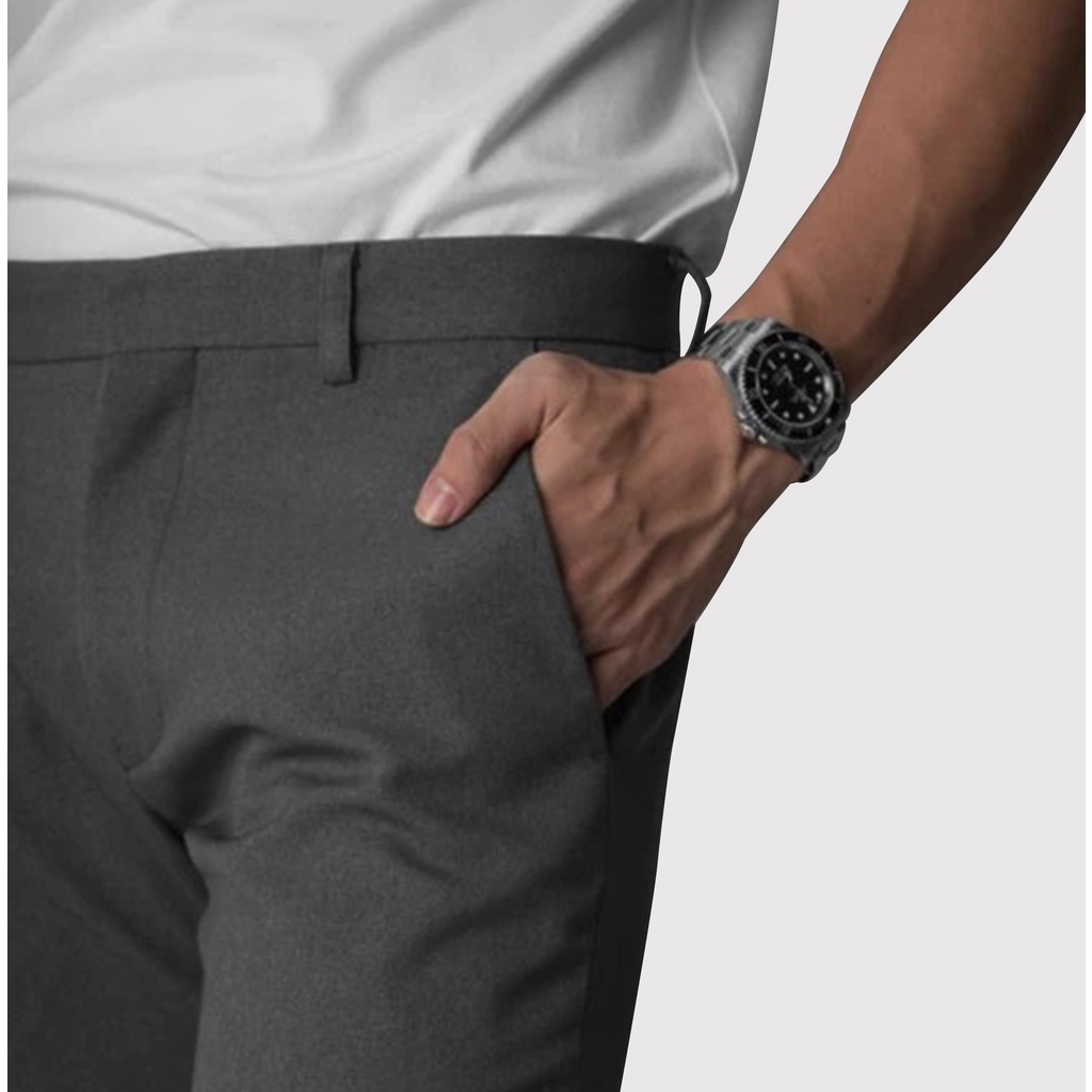 Dritto Ankle Pants - Celana Bahan Formal Slim Fit - Dark Grey