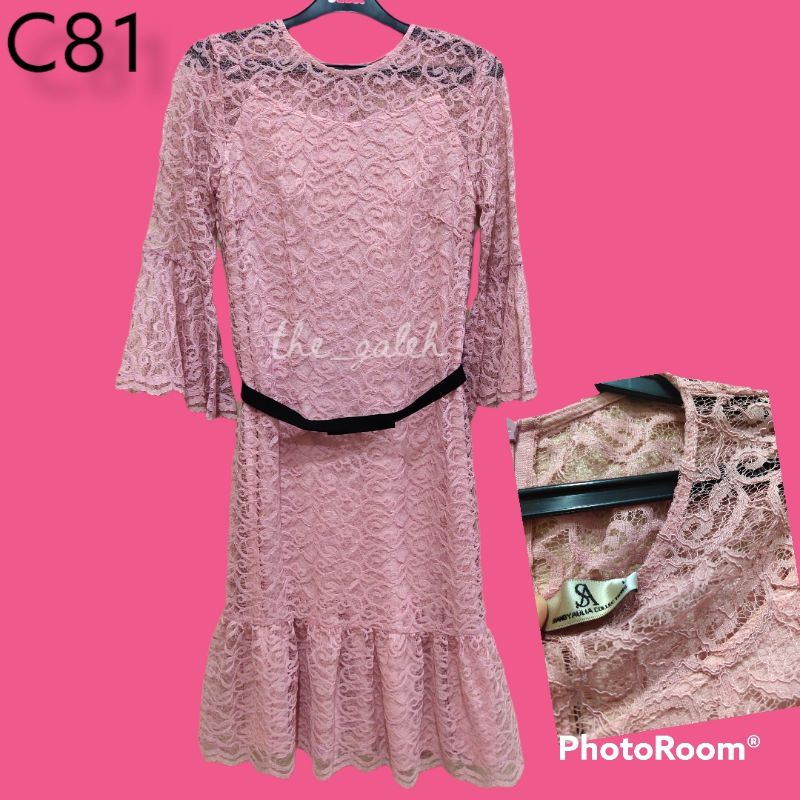 C81 Shandy Aulia Collections Baju Dress Brokat Pink Dress Pesta Bagus Murah