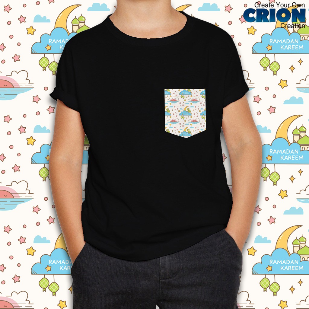 Crion Casual Tees Kids Ramadan Edition whit Pocket-Kaos dengan Kantong