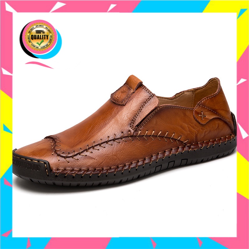 Ukuran Besar Pria Bisnis Kulit Sepatu     Slip-On Tods Dijahit Tangan retro Kasual Sepatu Pria