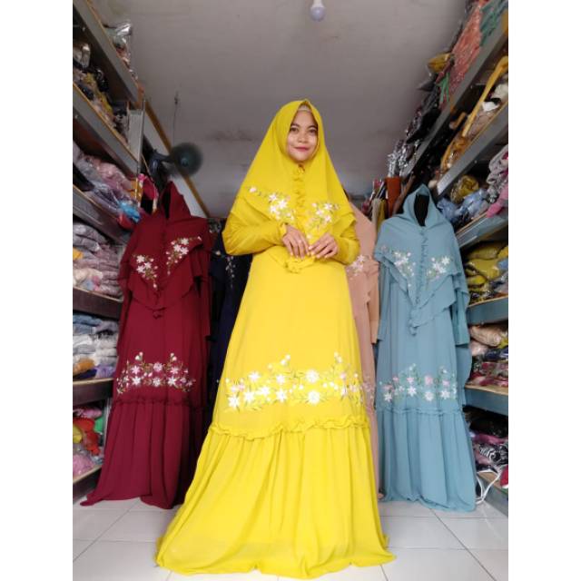 Gamis set hijab termurah polos simple bordir soft pet kriwil busui ceruty furing Jersey 2 layer
