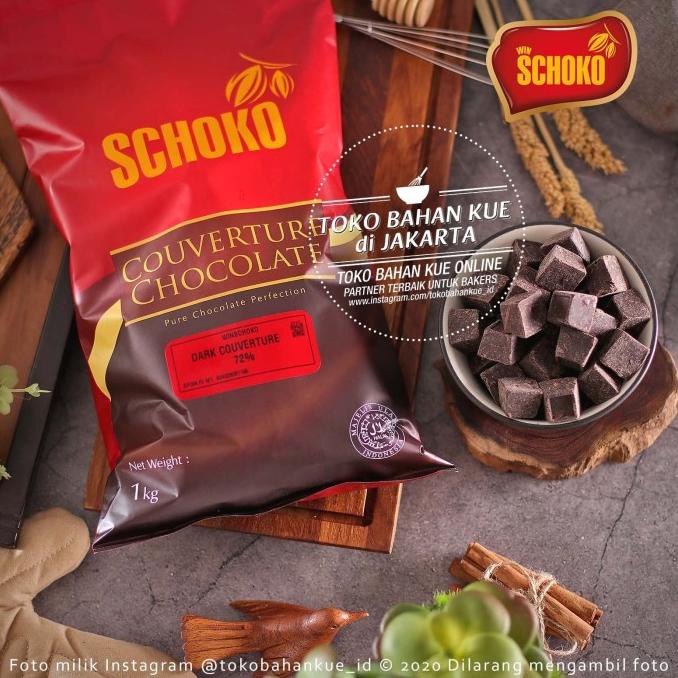 

Schoko Dark Couverture Chocolate CUBE 72% 1kg Cokelat Baking Coklat