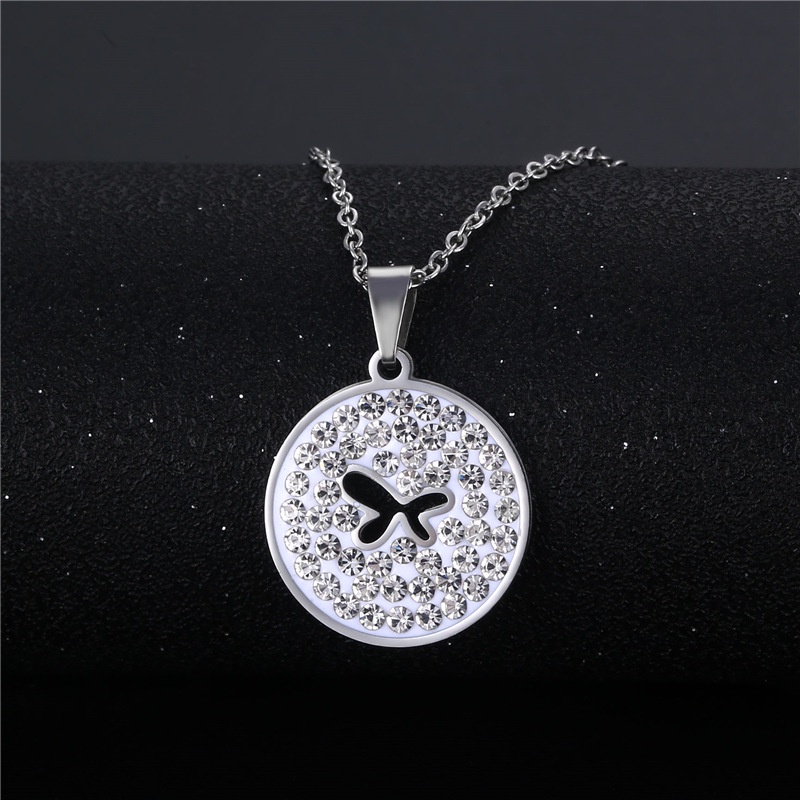 Stainless steel round kalung kupu-kupu untuk wanita Mori gaya tanah liat berlian liontin sederhana t