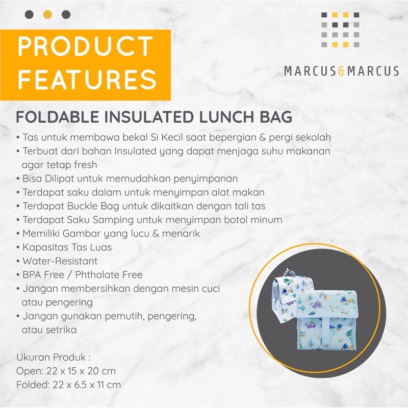 Marcus &amp; Marcus M&amp;M Foldable Insulated Lunch Bag - Kotak bekal anak