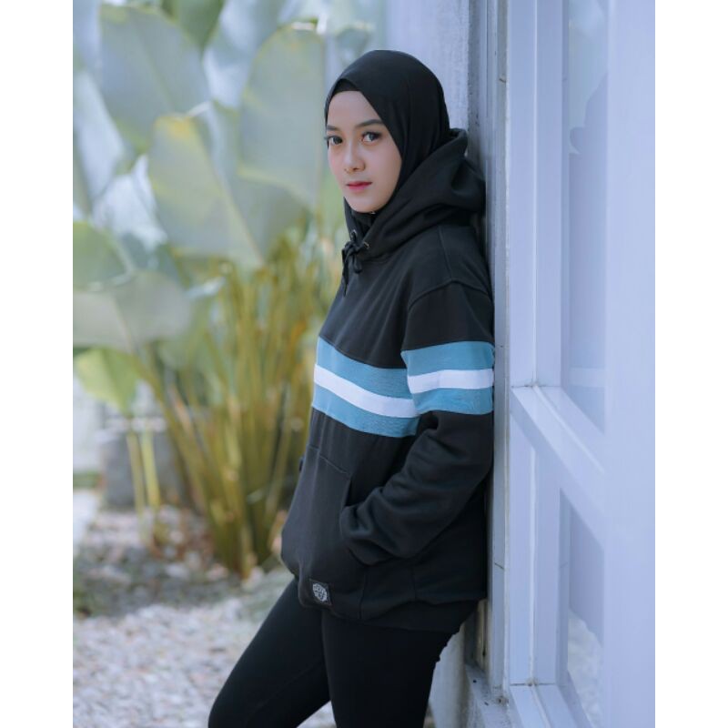 Sweater Hoodie Unisex Sweater Salviohexia Polos Sweater Kombinasi Biru Putih