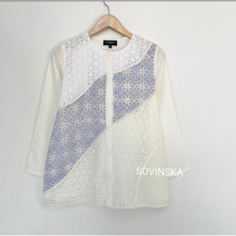 Atasan Batik Kombinasi 211 Biru Atasan wanita blus blouse baju kerja wanita batik modern kombinasi b