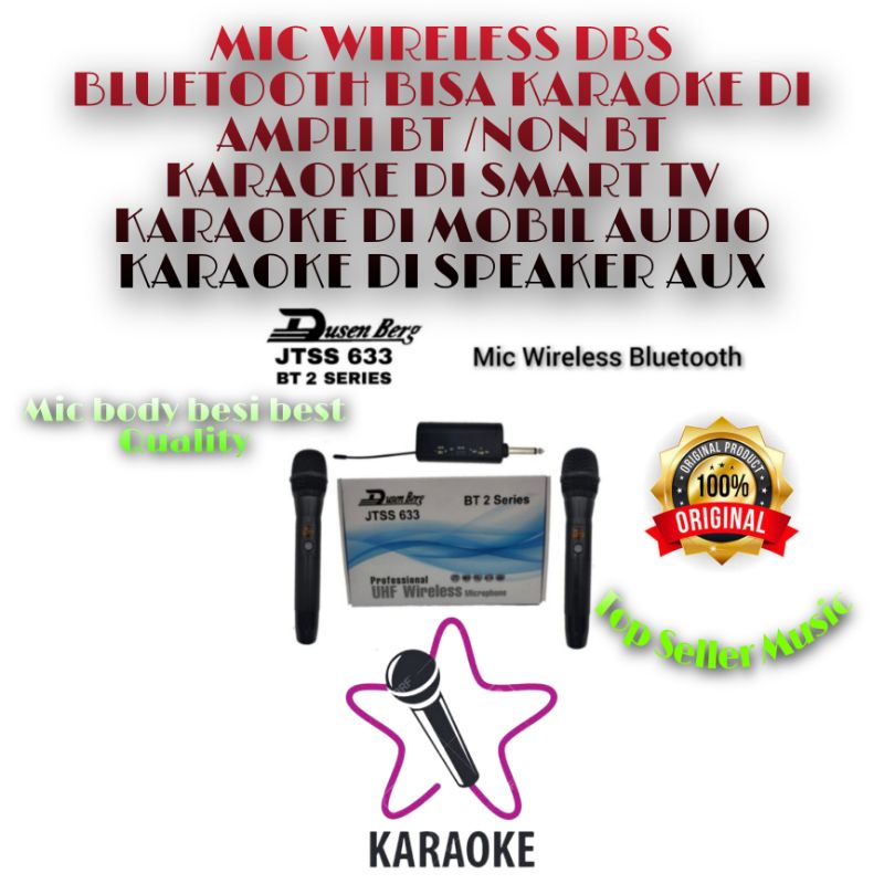 MIC WIRELESS DBS JTSS 633 BT2 ORIGINAL MIC SPEAKER AUX SMART TV AMPLI DLL KARAOKE 2 MIC HANDHELD