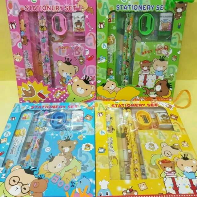 Paket alat tulis set/stationery set corak gambar /memo/souvenir ulang tahun anak