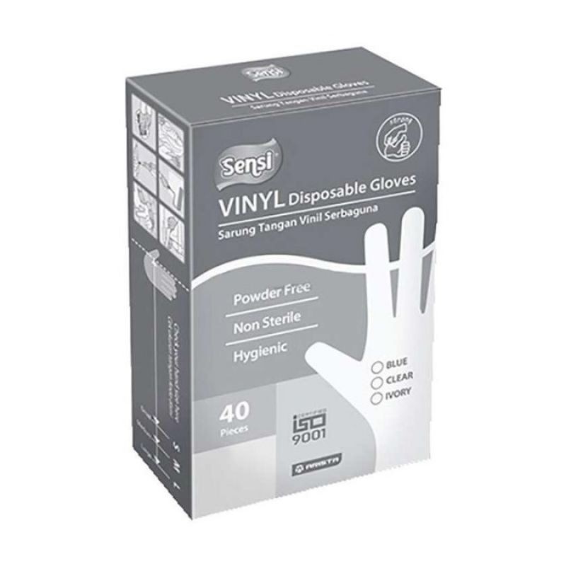 Promo !! Sensi Sarung Tangan Nitrile Powdered/Sensi Gloves Vinyl isi 40/Disposable Gloves Latex 40pc