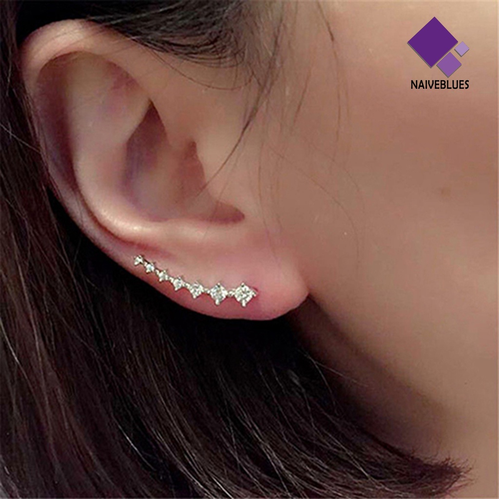 Anting Stud Klip Hook Berlian Imitasi Untuk Wanita