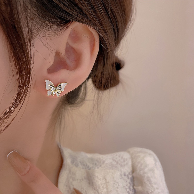 Anting Tusuk Sterling silver 925 Desain Pita Hias Berlian Imitasi Mewah Untuk Wanita