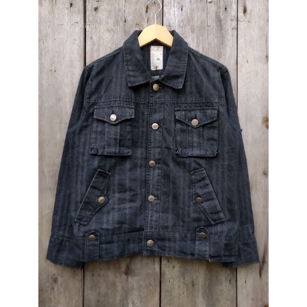 trucker denim jaket jeans hickory wabash size M second