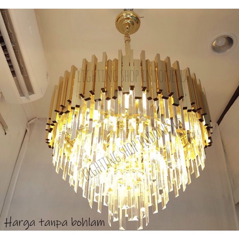 Lampu Hias Kristal Gantung GOLD bulat mewah modern 4 susun 60CM Crystal